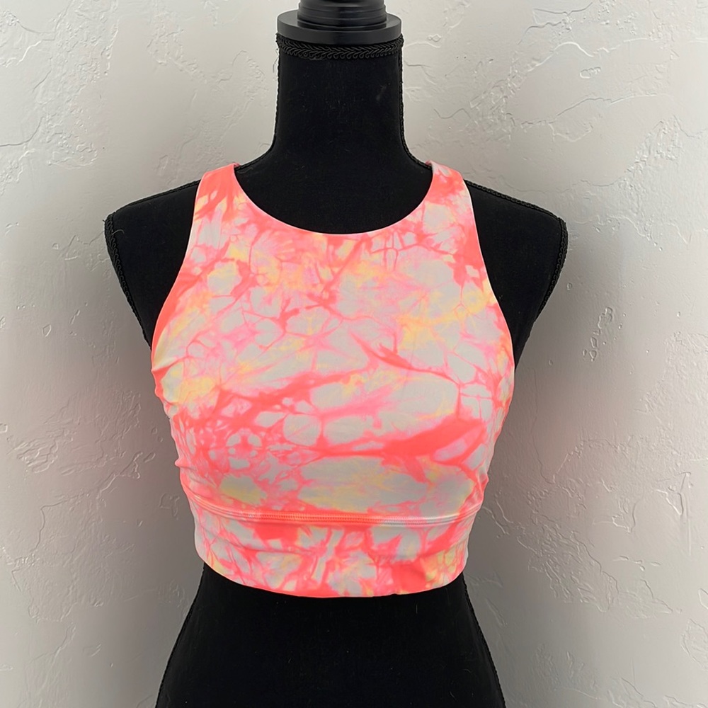 Lululemon longline energy bra high neck orange tie dye size 6.